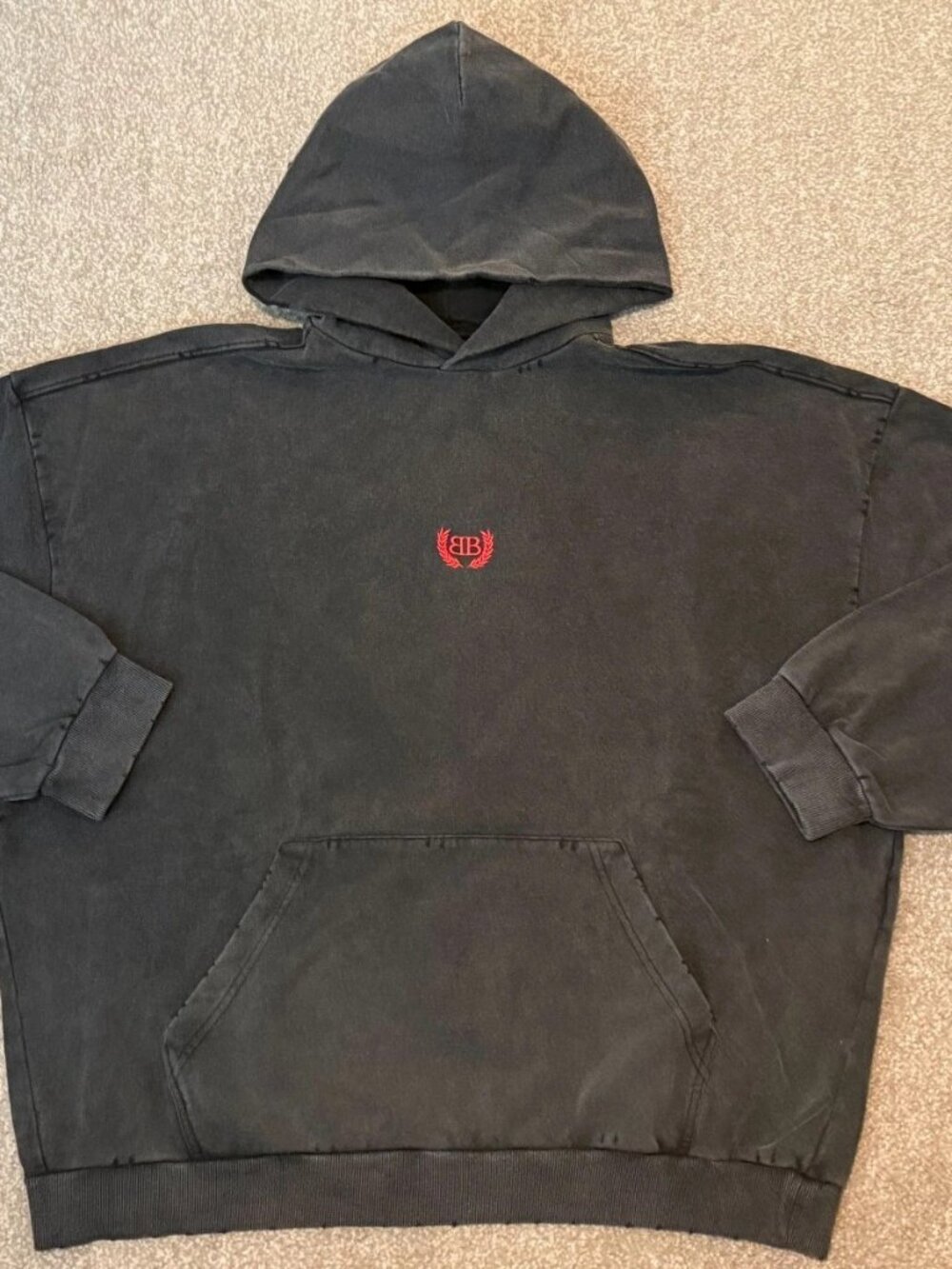Balenciaga Laurel Classic Medium Fit Hoodie washed black sz S